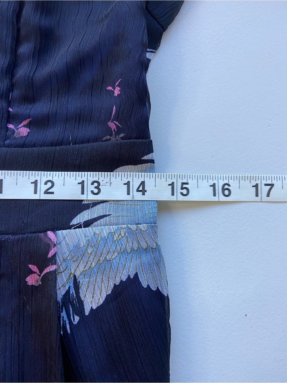 Metisu Japanese Crane Silk Dress Blue Fit & Flare Surplus Sz L Feminine Unique - Picture 10 of 12